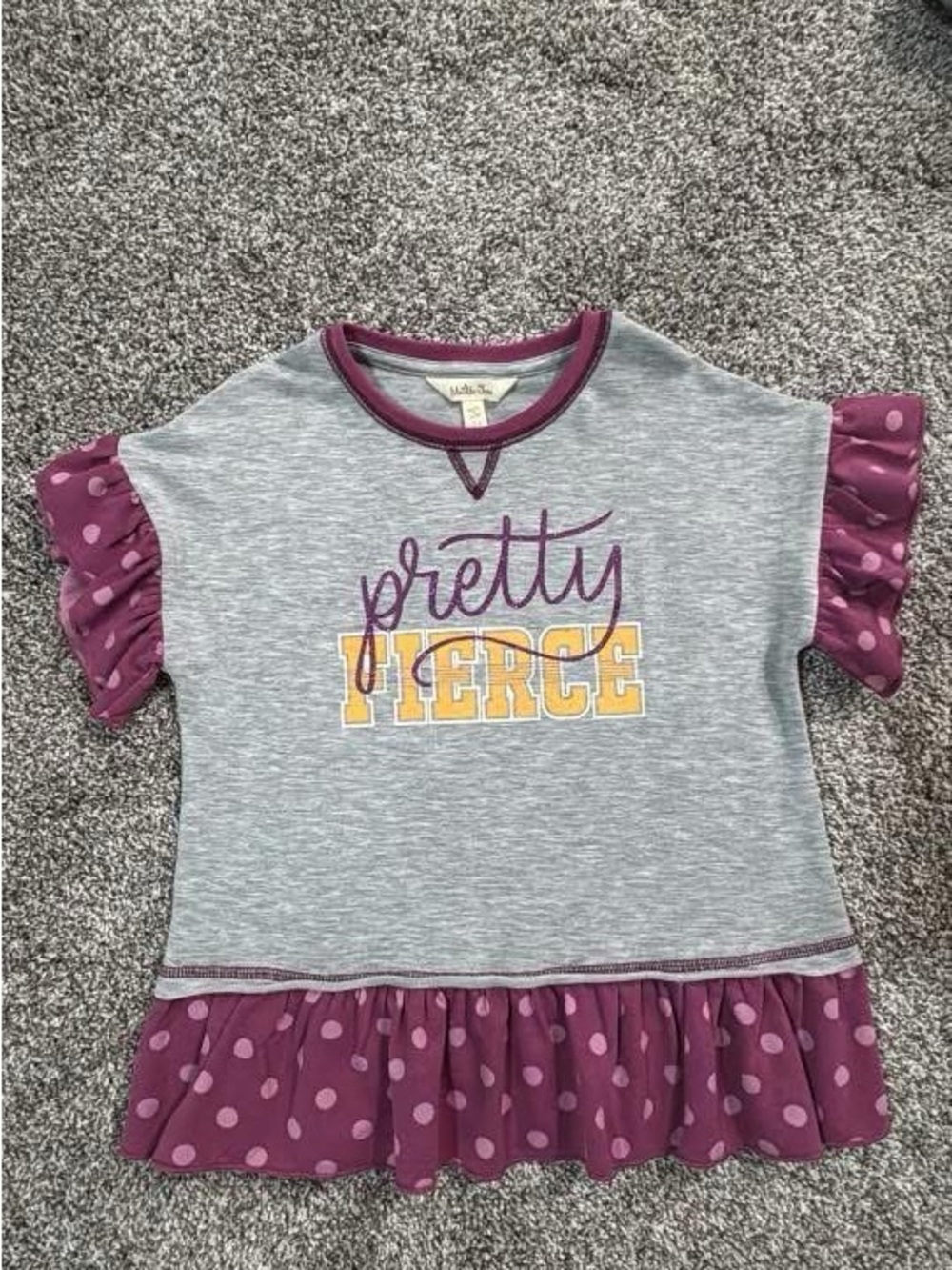 Matilda Jane Grey Top with Purple & Yellow 'Pretty Fierce' Graphic